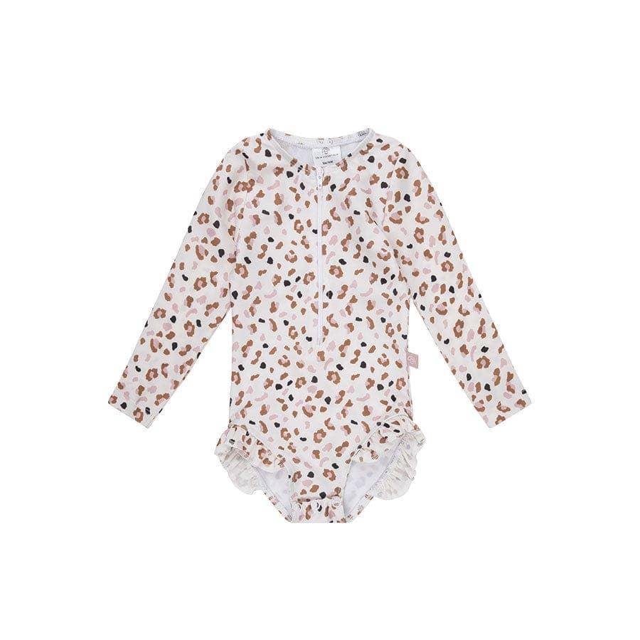 Maillot de bain UV filles avec manches Kaki - Léopard