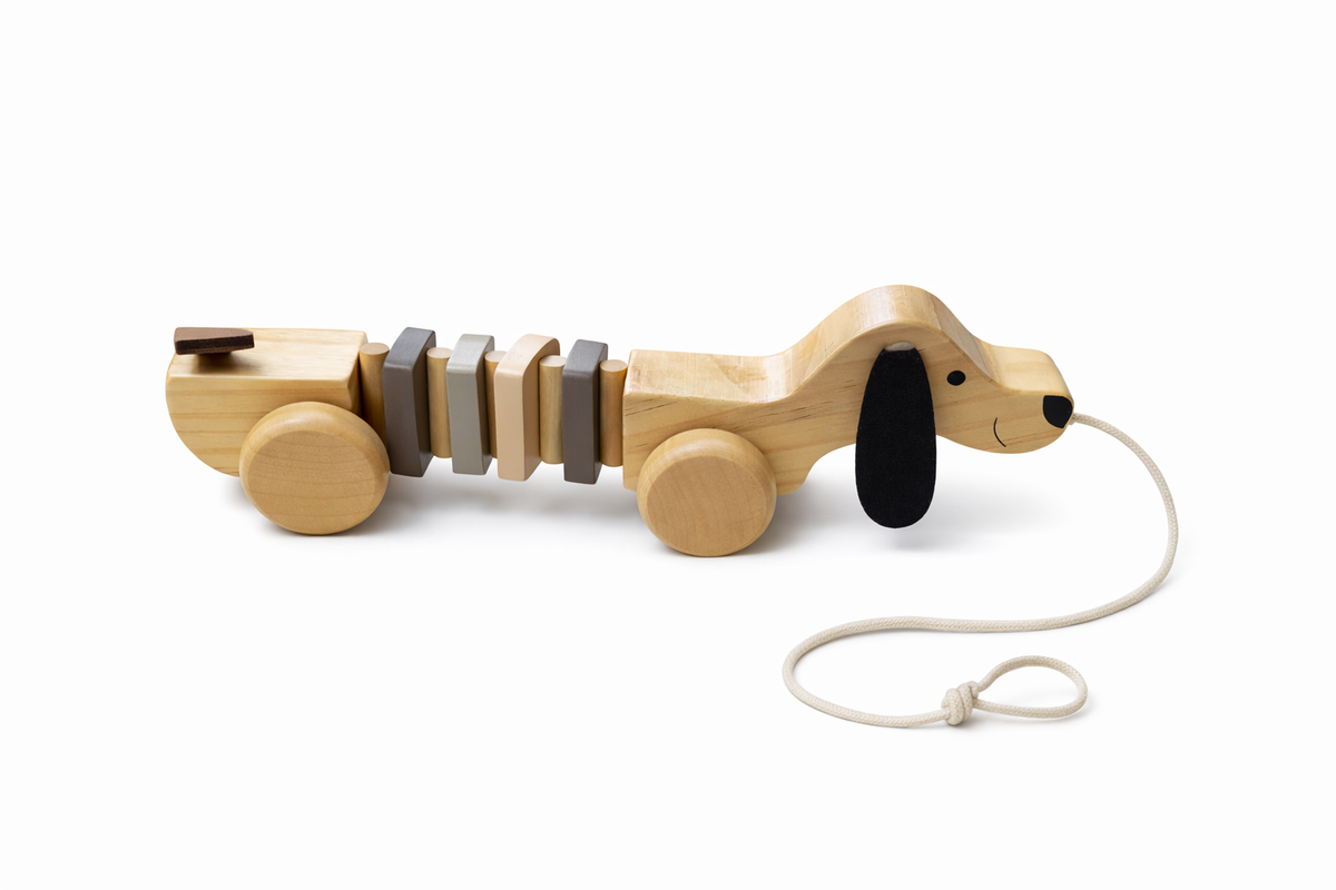 Jouet en bois enfant chien à tirer