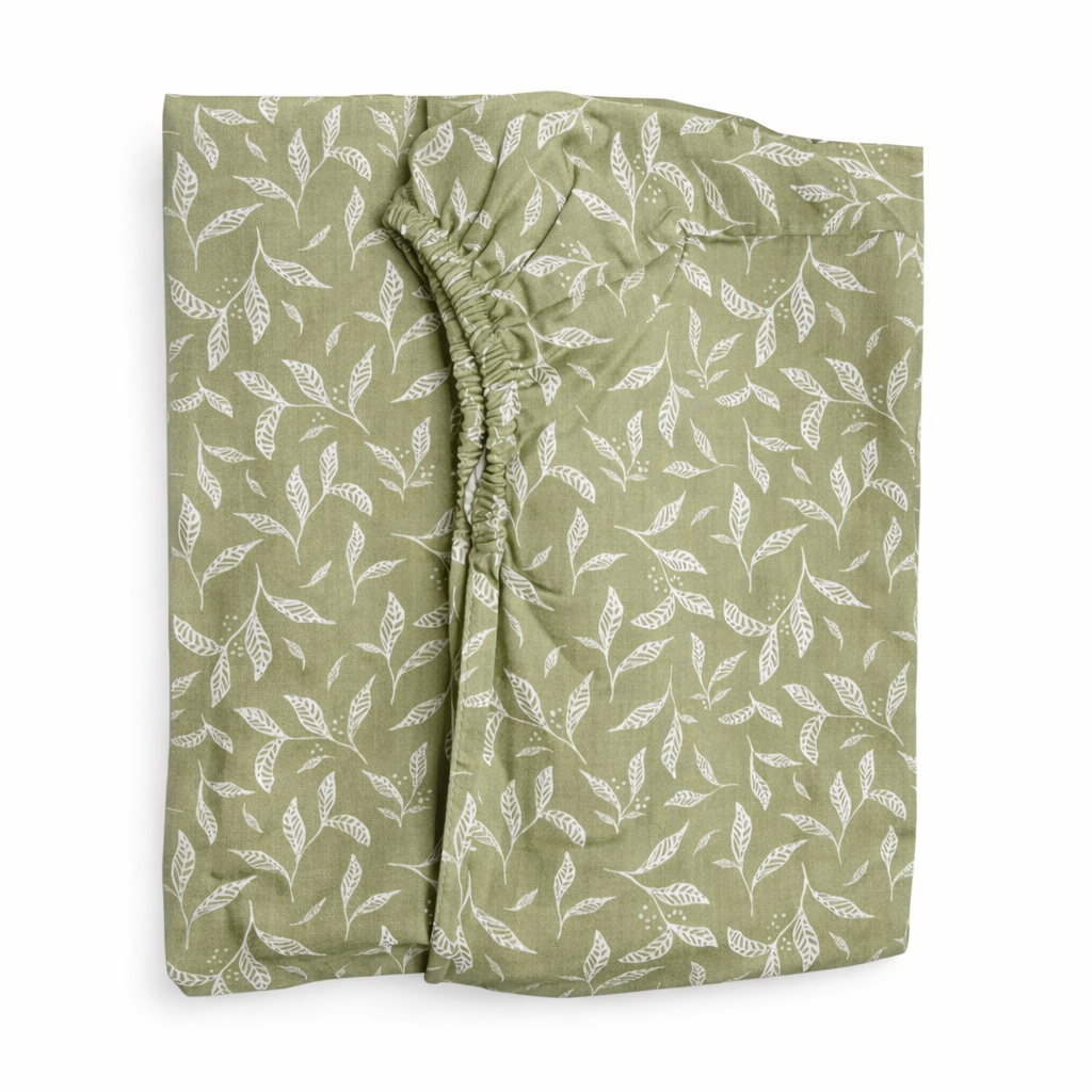 Drap housse lit bébé en double gaze de coton  Leaves